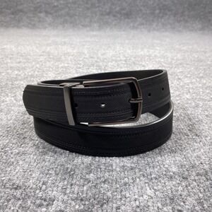 DVGJ Belt Mens L 38-40 Black Faux Leather Silver Buckle Classic Reversible